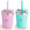 Popyum 9Oz Insulated Stainless Steel Kids Cups With Lid And Straw, 2-Pack, Green, Pink, Stackable, Sippy, Baby, Child, Toddler,