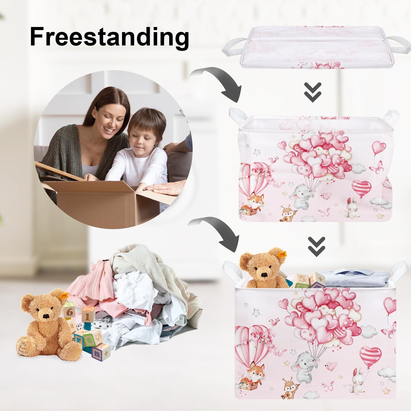 Clastyle Hot Air Balloon Animal Baby Laundry Hamper Kid Storage Basket Boy Girl Gift Toy Box Pink Collapsible Large Clothes Orga