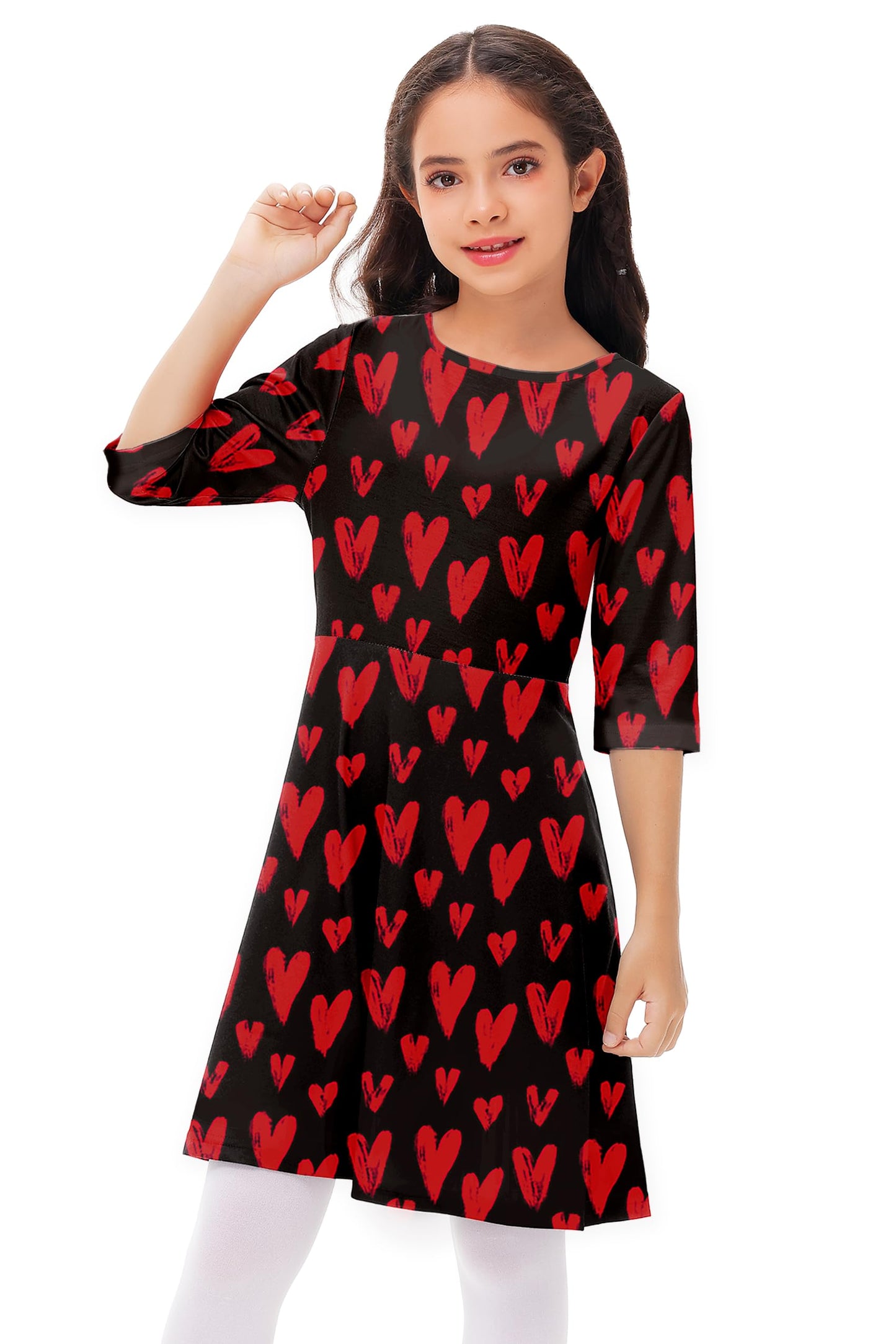 Kid Valentine'S Day Girls Funny Sweet Love Printed Cute Hearts A-Line Swing Dress 9-10 Years