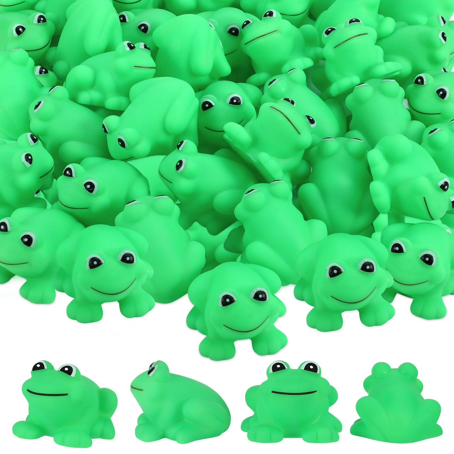 libfrnt 50 Pcs Rubber Frogs Squeak and Floating Green Frog Bath Toys Swimming Bathtub Shower Frog Toys Miniature Frogs for Boys 