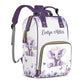 Perarts Personalized Diaper Bag for Girls Baby, Large Capacity Custom Purple Elephant Diaper Bag with Name, Waterproof Girls Bab