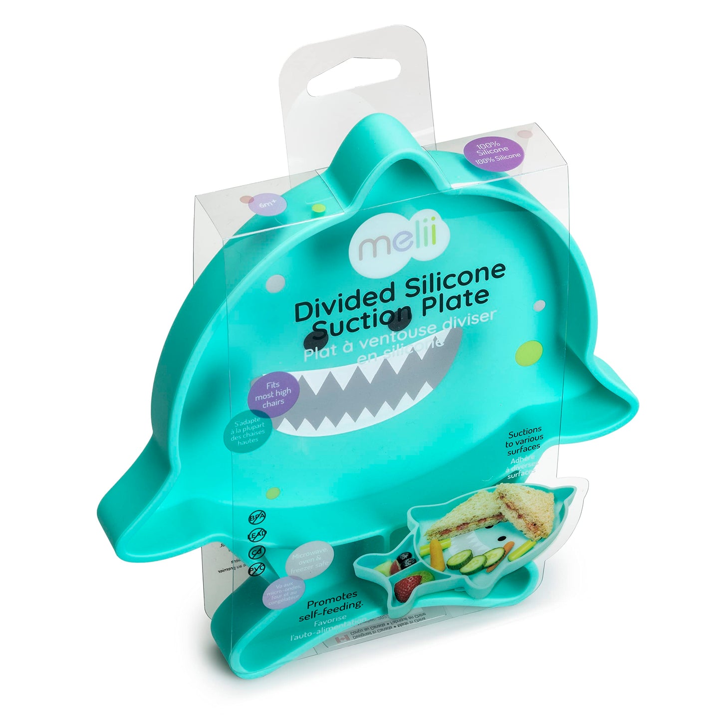 Melii Divided Silicone Suction Plate - 100% Silicone, For Baby + Toddlers - Bpa Free, Dishwasher & Microwave Safe (Shark)