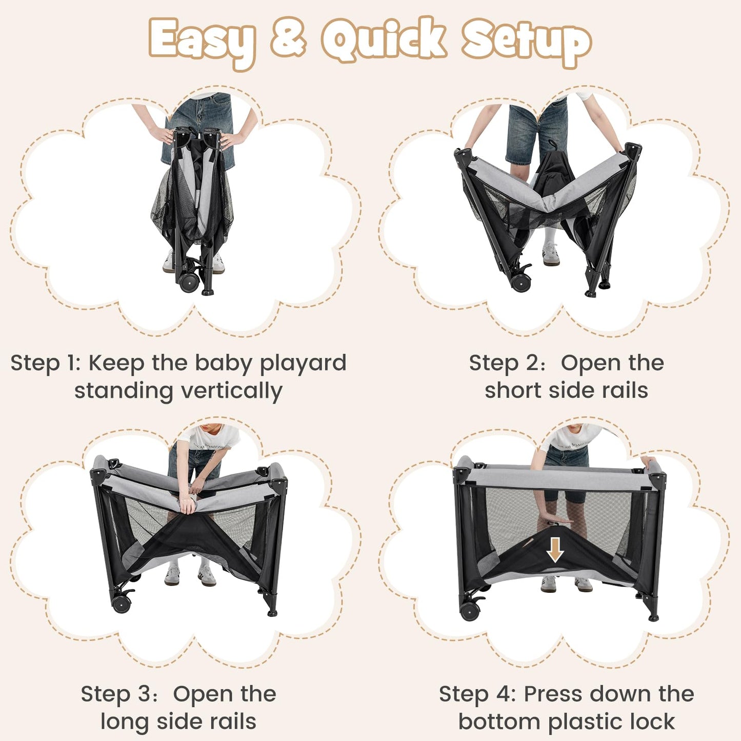 Baby Joy 4 In 1 Pack And Play, Portable Baby Playard With Bassinet & Diaper Changing Table, Infant Bassinet Baby Crib Activity C