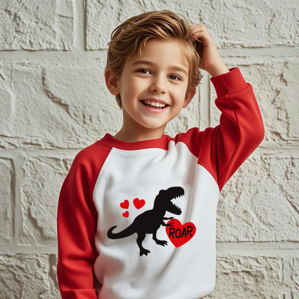 Xfsjgna Valentines Sweatshirts 4T Boys Girls Valentine'S Day Dinosaur Heart Graphic Shirt Toddler Kids Long Sleeve Tops Red