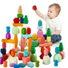 MEGRANATE 58PCS Montessori Wooden Stacking Rocks Toys Colorful Stacking Stones Building Blocks Games Sensory Toy for Toddlers Ed