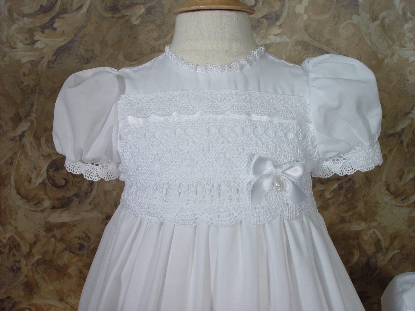Little Things Mean A Lot 30' Cotton Batiste White Christening Baptism Gown With Cluny Trim And Bonnet - 3 Months (8-12 Lbs)