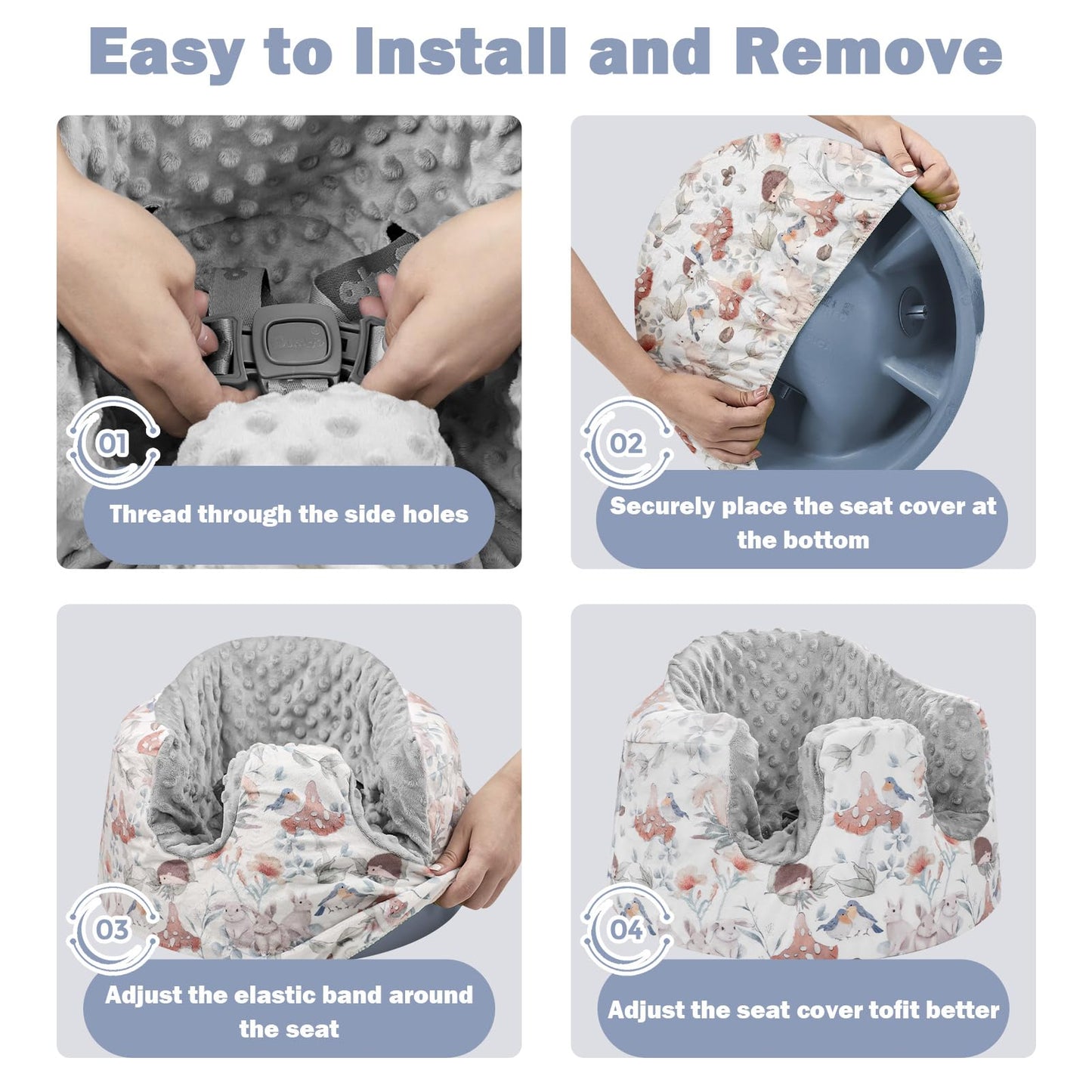 Caruili Minky Seat Cover For Bumbo, Ultra Soft Comfortable, Removable Baby Floor Seat For Boys & Girls, Gray Animal