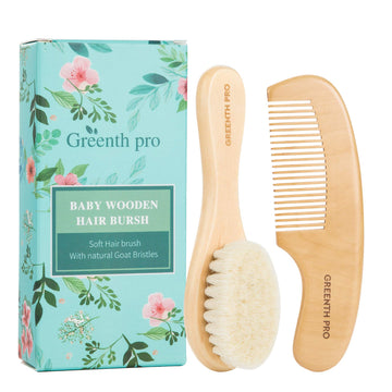 Greenth Pro Baby Hair Bush And Comb Set -Nature Lotus Wood With Soft Goat Bristle And Pear Wood Comb For Newborns & Toddlers, Id