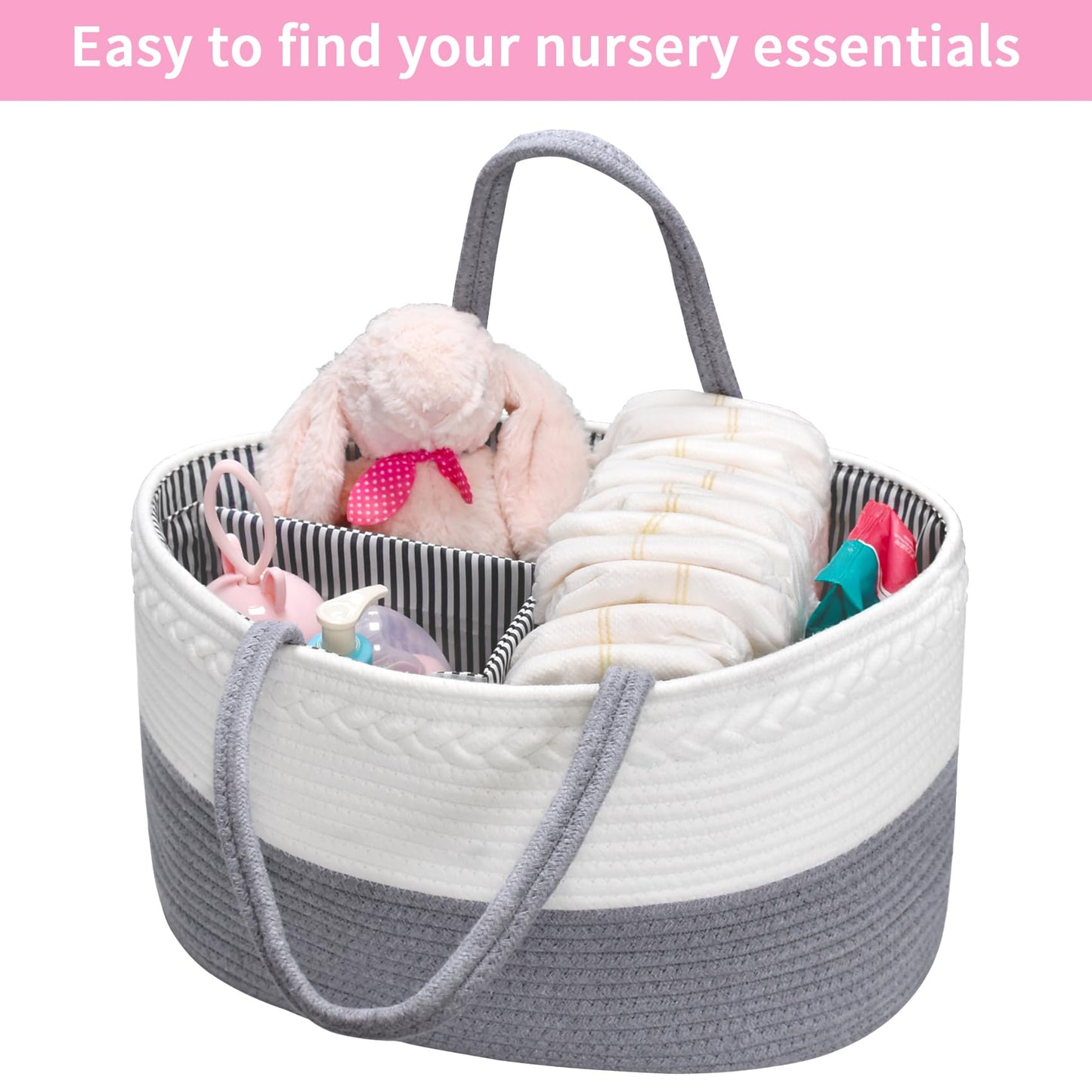 Abenkle Large Baby Diaper Caddy Baby Basket, Nursery Storage Bin And Car Organizer For Diapers And Baby Wipes, Changing Table Co
