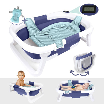 Bebeleh Collapsible Baby Bathtub With Thermometer - Bathtub + Baby Tub Sling + Newborn Sling - Baby Bathtub Newborn To Toddler 0
