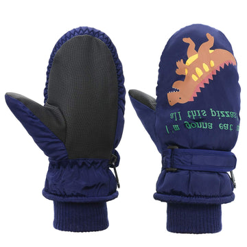 Toddler Mittens Winter Snow Glove Waterproof Mitten Warm Fleece Kid Ski Gloves For Boys Girls Navy Dinosaur M