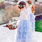 2Bunnies Girl Peony Lace Back A-Line Tiered Tutu Tulle Flower Girl Dress (Gray Long Sleeve Maxi, 9-10Yrs)