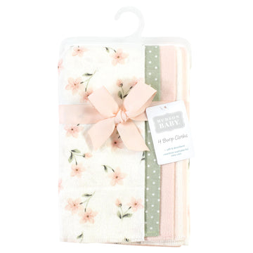Hudson Baby Unisex Baby Cotton Flannel Burp Cloths, Pink Dainty Floral 4 Pack, One Size