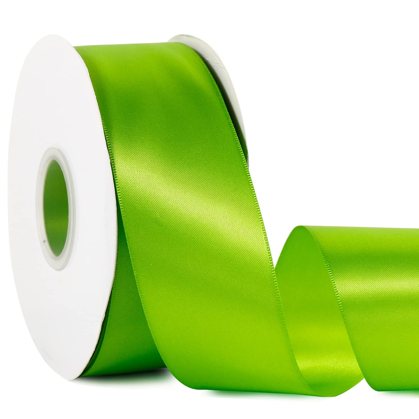 Apple Green 2 X 50 Yards Solid Color Satin Ribbon, Double Faced High Density Polyester Fabric Ribbon For Gifts Wrapping, Wedding