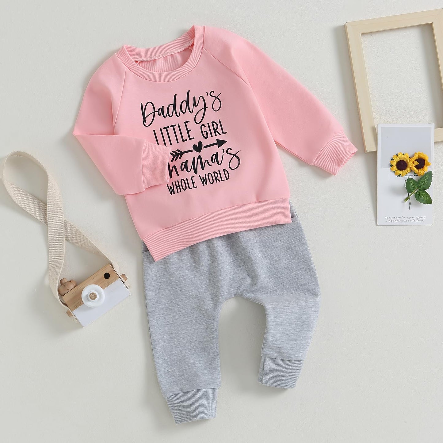 Beqeuewll Fall Baby Girl Clothes Mama Daddy Girl Newborn Outfit Winter Infant Sweatshirt Pants Set Toddler Sweatsuit 0-3T (Mamas