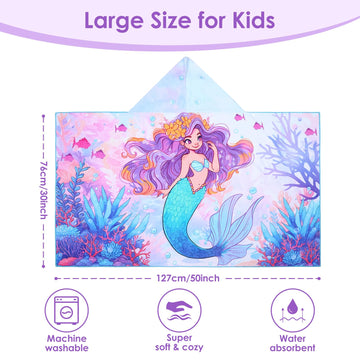 Decalsweet Kids Cotton Hooded Bath Towels Beach Towel For Toddlers 3-10 Years Girls Boys Soft Swim Pool Wrap Absorbent Extra Lar