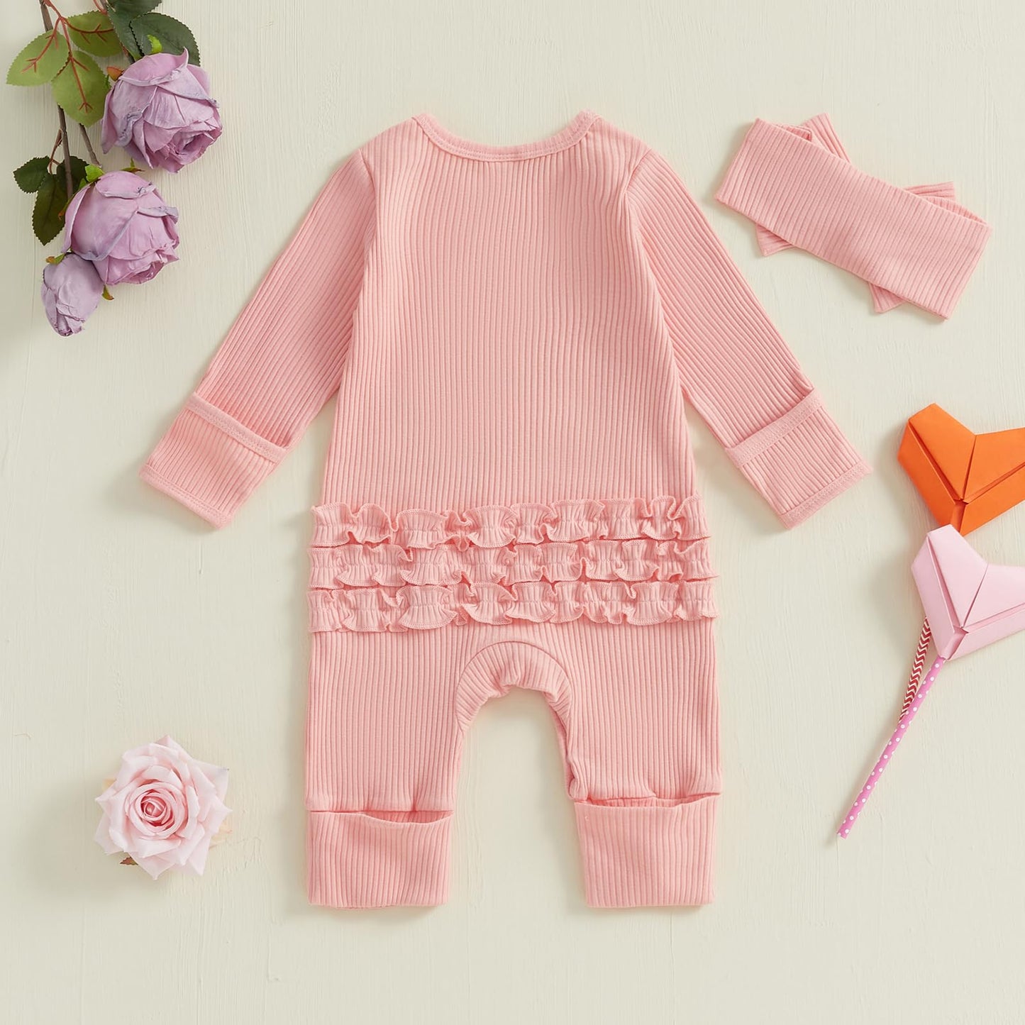 Citgeett My First Valentines Day Baby Girl Outfit Long Sleeve Romper Jumpsuit Winter Fall Newborn Girl Outfits Clothes (Pink, 3-