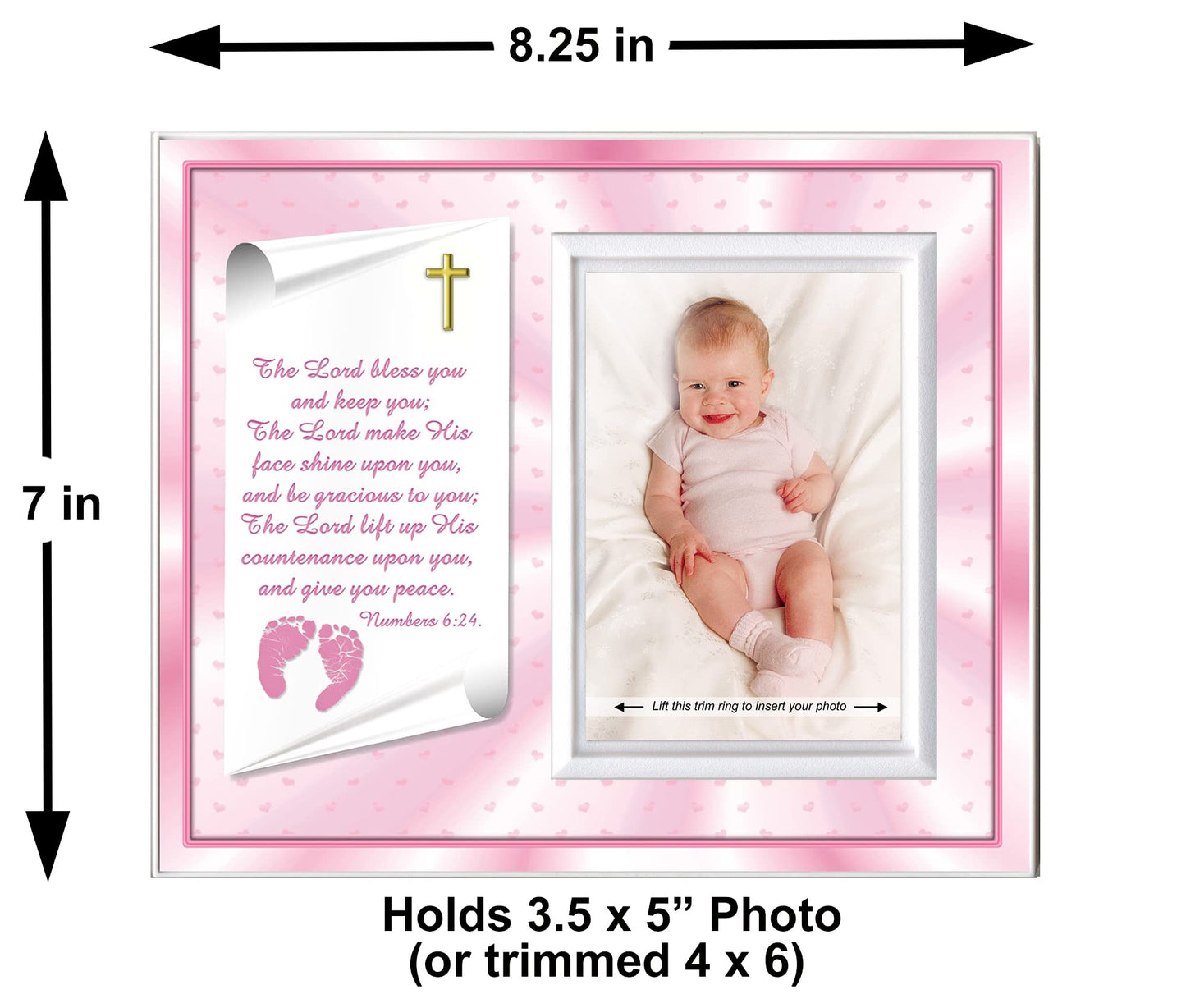 Baptism Christening Gifts Baby Blessing Picture Frame - 'Numbers 6:24-26' - Girl