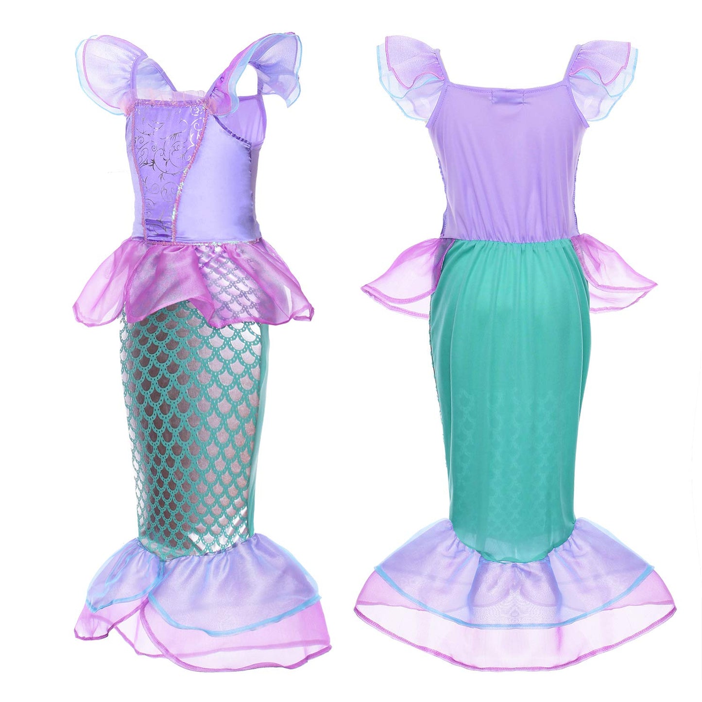 Cmiko Princess Ariel Costume Little Girls Mermaid Dress Up Clothes Purple Fancy Outfit With Tiara Wand Mace Gloves Accessories S
