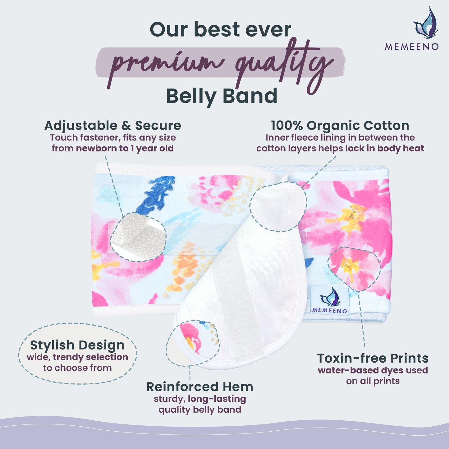 Baby Belly Band For Colic & Gas Relief - Aquarelle By Memeeno