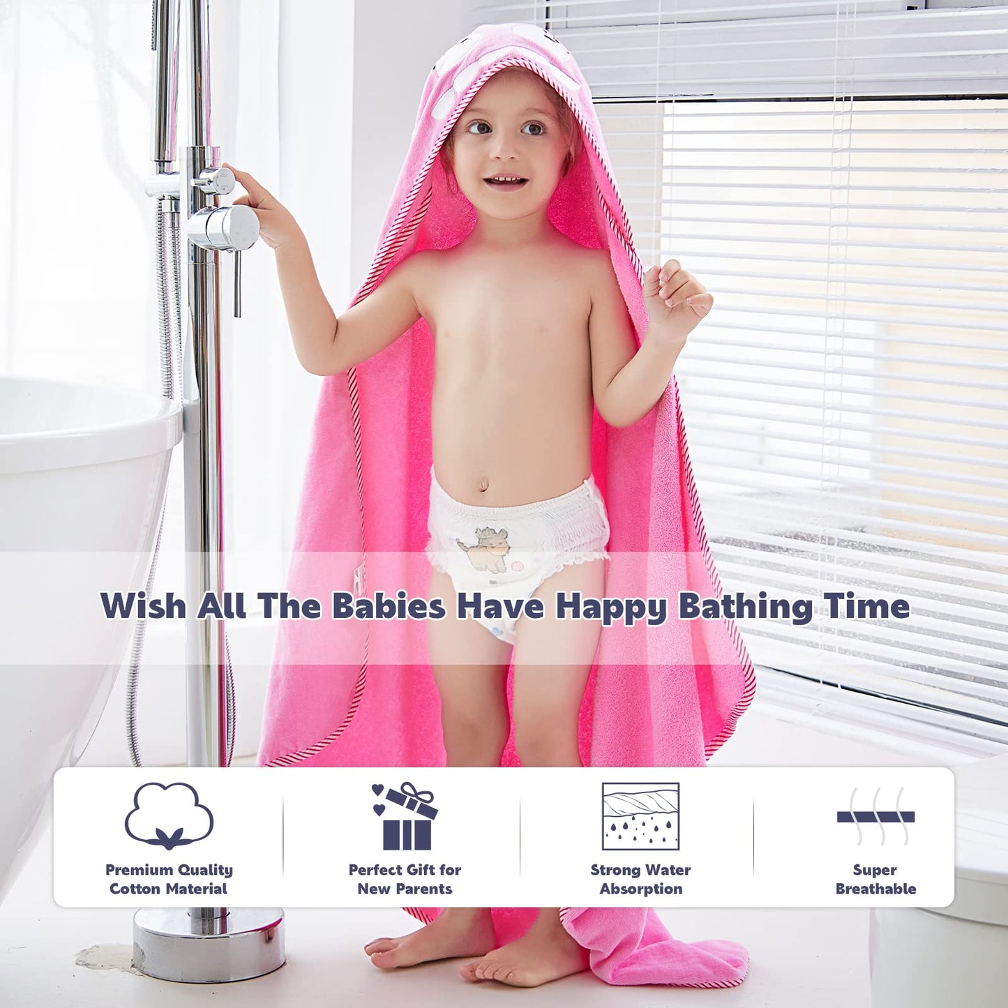 Michley Animal Face Hooded Baby Towel Cotton Bathrobe For Boys Girls 0-6 Year Pink