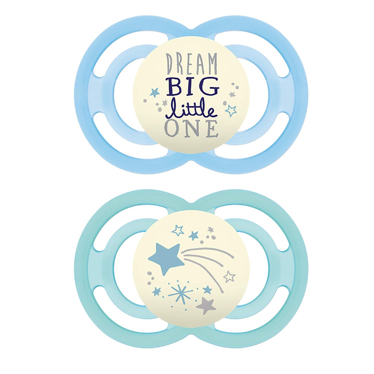 Mam Perfect Night Baby Pacifier, Patented Nipple, Glows In The Dark, 2 Pack, 6-16 Months, Boy (Design May Vary)