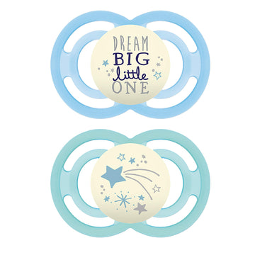 Mam Perfect Night Baby Pacifier, Patented Nipple, Glows In The Dark, 2 Pack, 6-16 Months, Boy (Design May Vary)