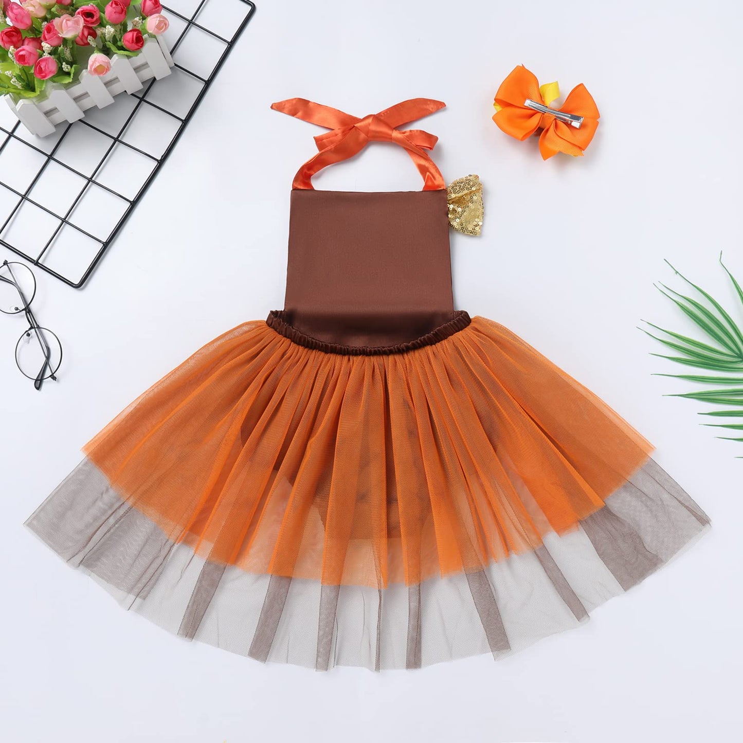 Imekis My First Thanksgiving Baby Girl Outfit 1St Halloween Turkey Costume Cosplay Romper Tulle Dress Fall Themed 1St Birthday O