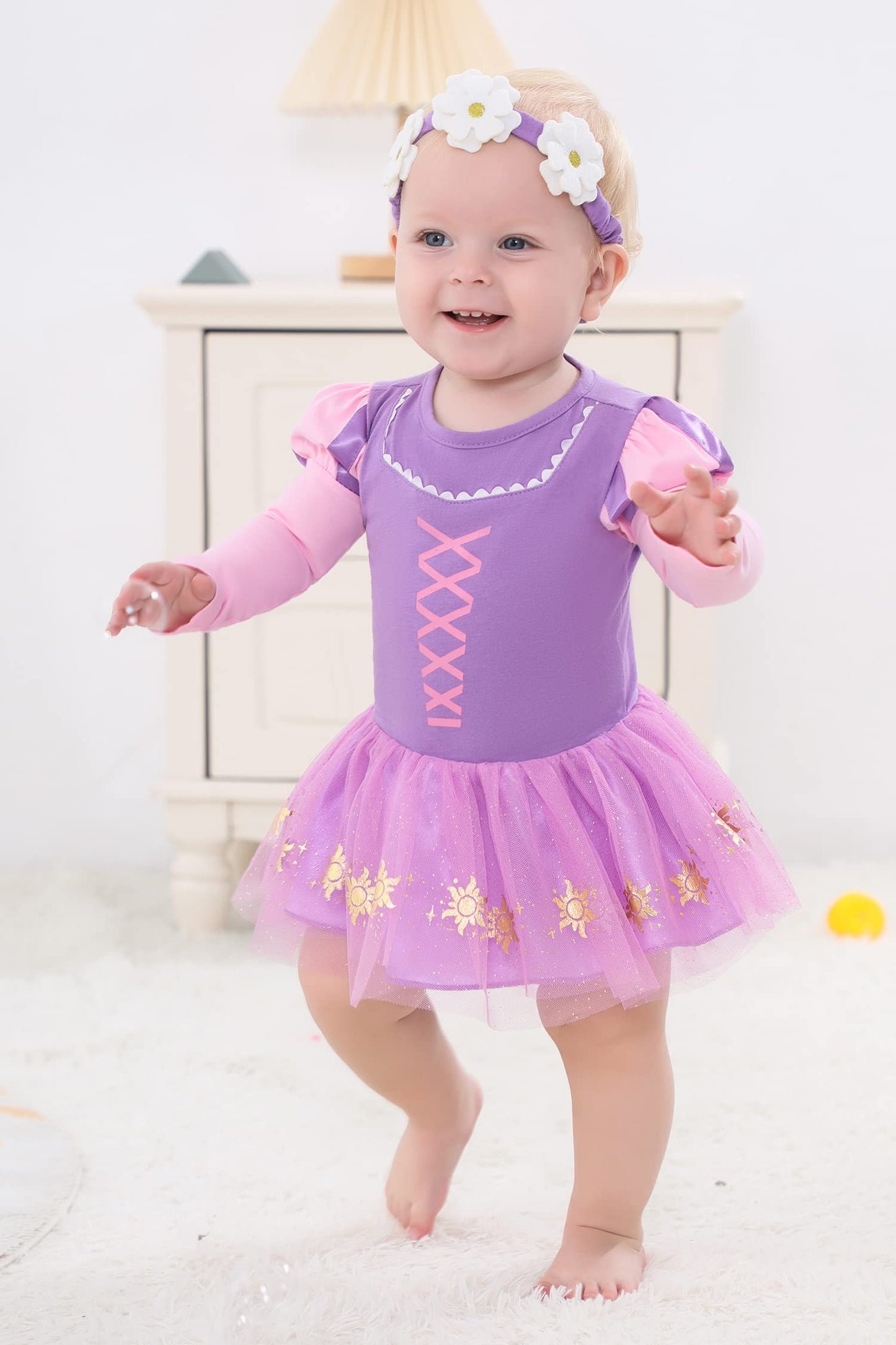 Dressy Daisy Baby Girls Princess Onesie Costume Romper Bodysuit Halloween Birthday Dress Up With Headband Purple Size 9-12 Month