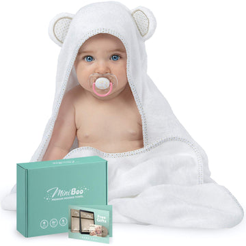 Miniboo Hooded Baby Towel - Ultra-Soft And Hypoallergenic Rayon From Bamboo Baby Towels For Newborns, Infants, And Toddlers - Su