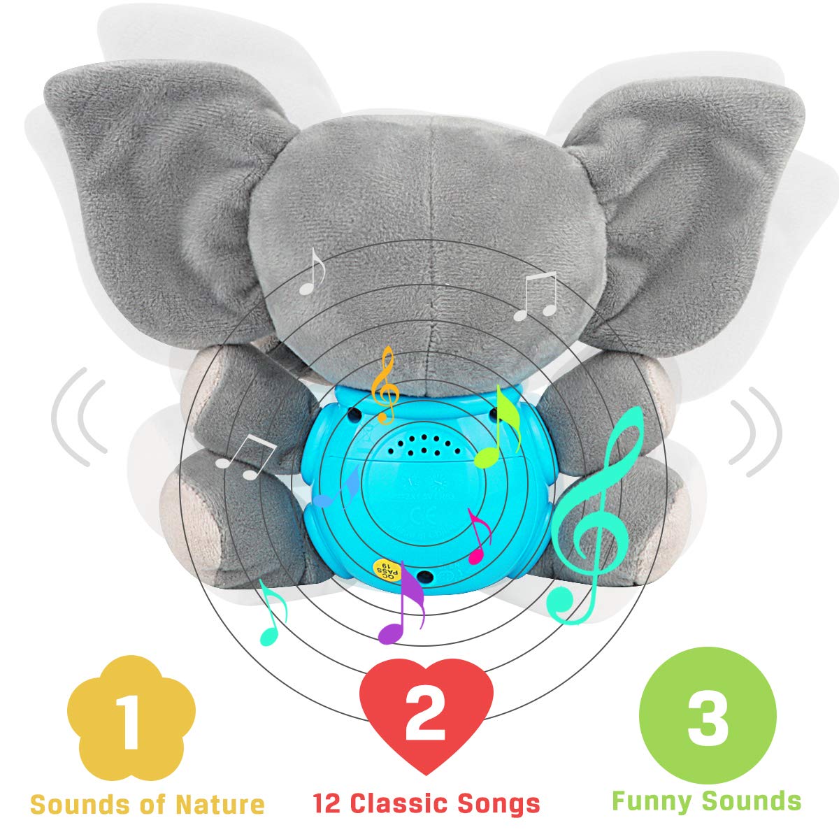 Aitbay Plush Elephant Music Baby Toys 0 3 6 9 12 Months, Cute Stuffed Aminal Light Up Baby Toys Newborn Baby Musical Toys for In