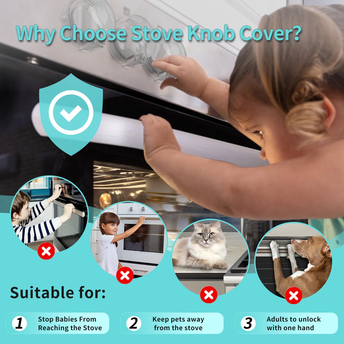 Stove Knob Covers (5-Pack) - Child Proof Gas Stove Knob Locks, Baby Proofing Safety Covers For Gas Stoves & Ovens, Heat Resistan