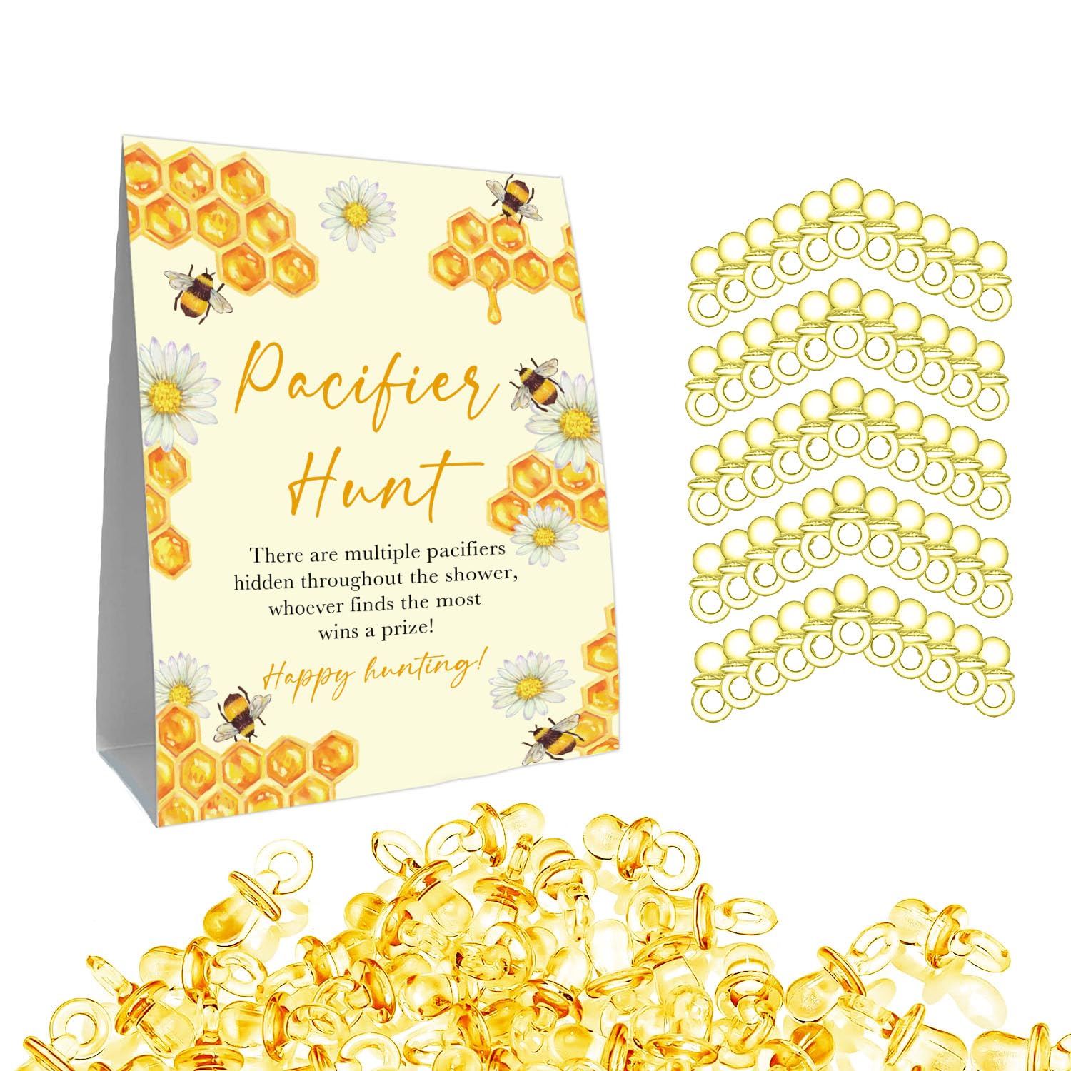 Guawubiang Mini Pacifiers Baby Shower Game, Pacifiers Hunt Sign, Honey Themed Baby Shower Game Set, 50Pcs Yellow Mini Pacifiers