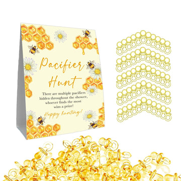 Guawubiang Mini Pacifiers Baby Shower Game, Pacifiers Hunt Sign, Honey Themed Baby Shower Game Set, 50Pcs Yellow Mini Pacifiers