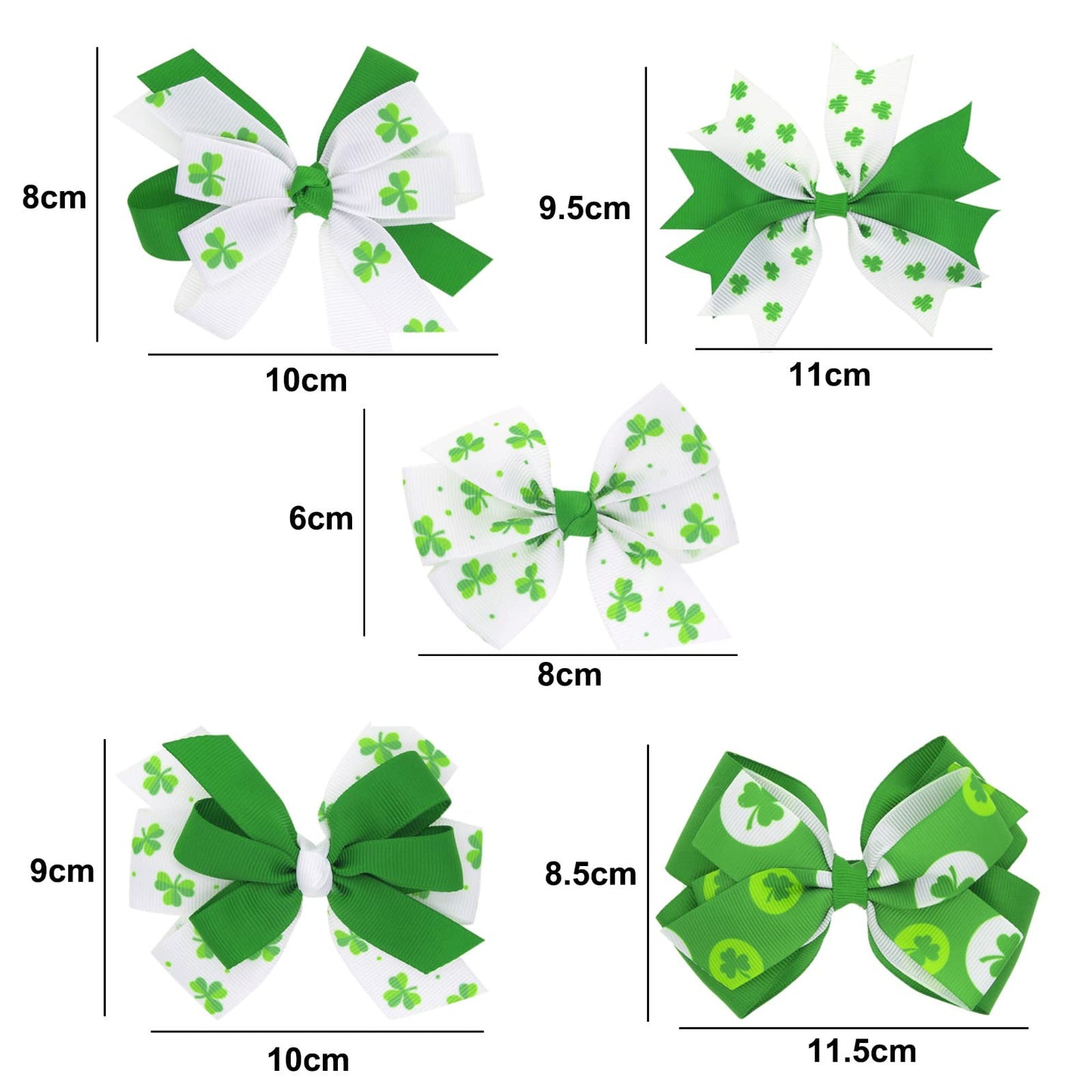 5Pcs St Patricks Day Hair Bow Clips, Irish Green Shamrock Hair Bow Hair Barrette, Handmade Grosgrain Ribbon Bows St Patricks Hai