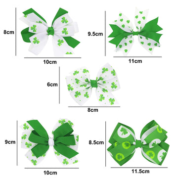 5Pcs St Patricks Day Hair Bow Clips, Irish Green Shamrock Hair Bow Hair Barrette, Handmade Grosgrain Ribbon Bows St Patricks Hai