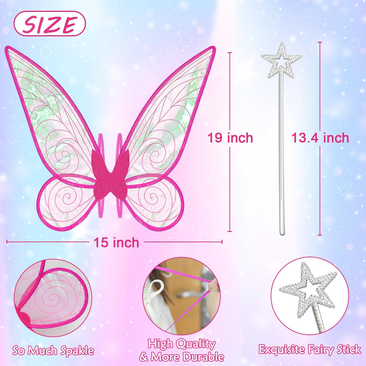 Quescu Fairy Wings For Adults,Butterfly Wings For Girls,Angel Wings,Fairy Costume For Women Halloween Dress Up Party Favor Rose