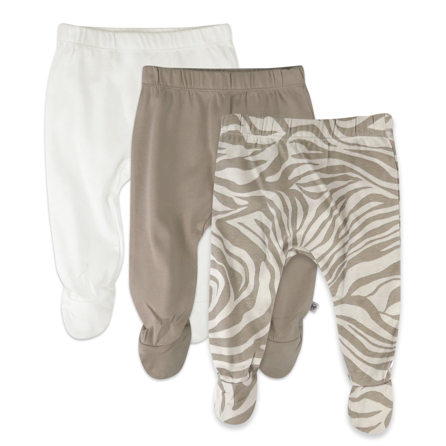 Honestbaby 3-Pack Footed Pants Roomy Fit Pull On Bottoms 100% Organic Cotton For Infant Baby Boys, Girls, Unisex, Zanzibar Zebra