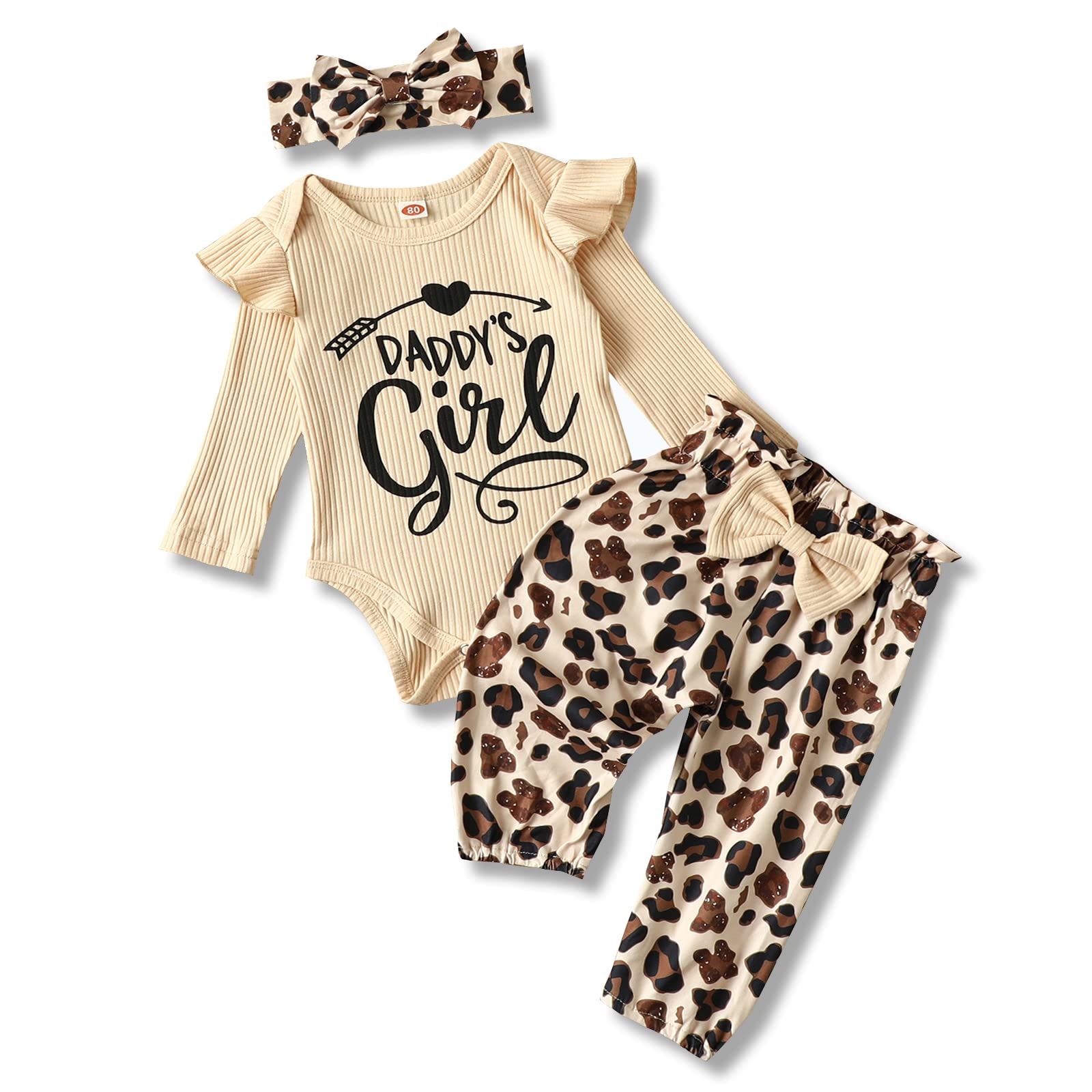 Amawmw Baby Girl Clothes Set Daddys Little Girl Ruffle Romper Top Leopard Pants WBBAPB0B6FXR5KL