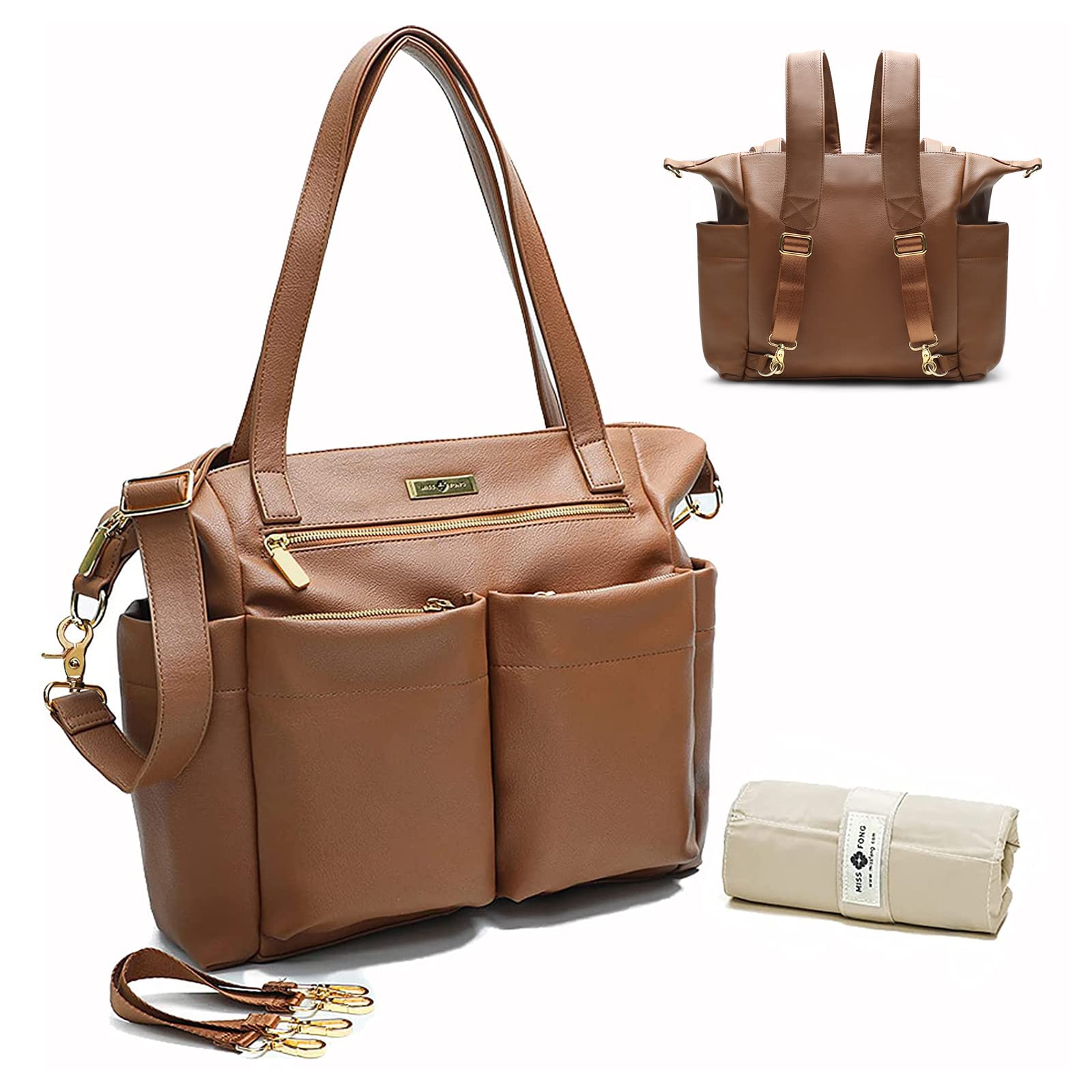 Miss Fong Diaper Bag Tote Leather Diaper Bag Backpack Large Tote Bag,Baby Diaper Bag For Women,Diaper Bag Purse With 11 Diaper B