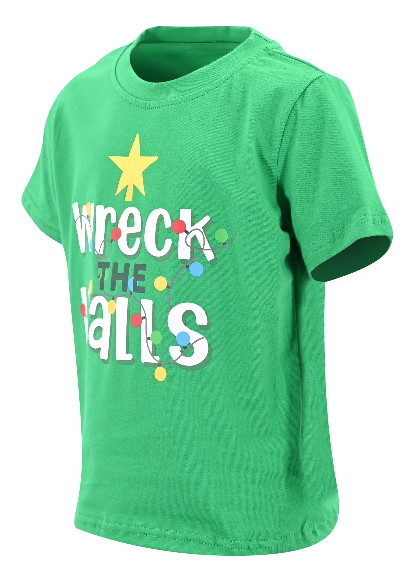 Unique Baby Boys Wreck The Halls Short Sleeve Kids Christmas Shirt Clothes (12Y, Green)