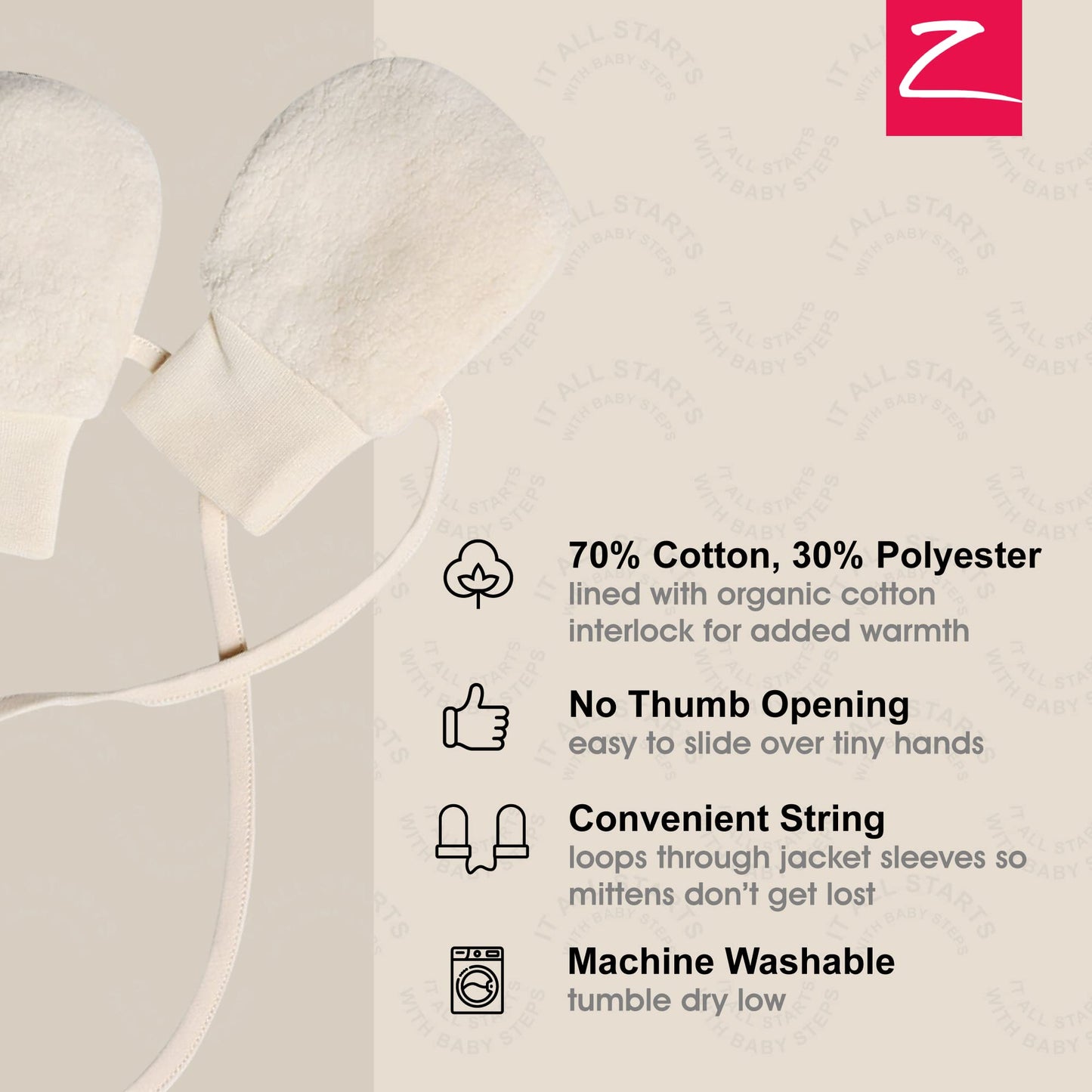 Zutano Unisex Baby Cozie Lined Mitten, Cream, One Size