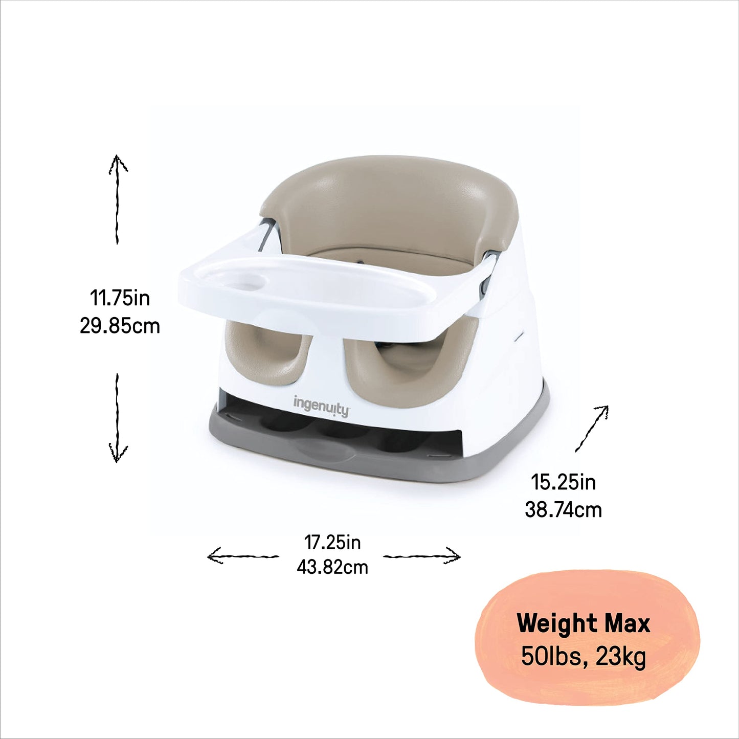 Ingenuity Baby Base 2-in-1 Booster Feeding and Floor Seat with Self-Storing Tray - Cashmere