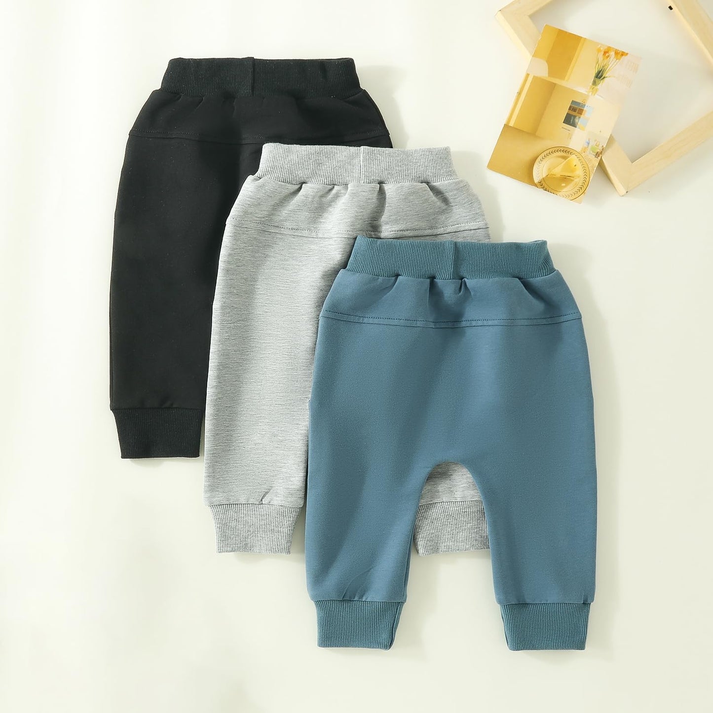 Yoawdats Baby Boys' 3-Pack Pull-On Jogger Pants Knit Pants Classic Fit Elastic Waist Kids Toddler Pants Multipacks Long Pants
