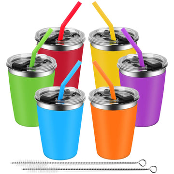 Ewsnmata Kids Cups With Lids Spill Proof, Stainless Steel Sippy Cups With Sleeve, 12Oz Toddlers Straw Tumbler For School, 6 Pack