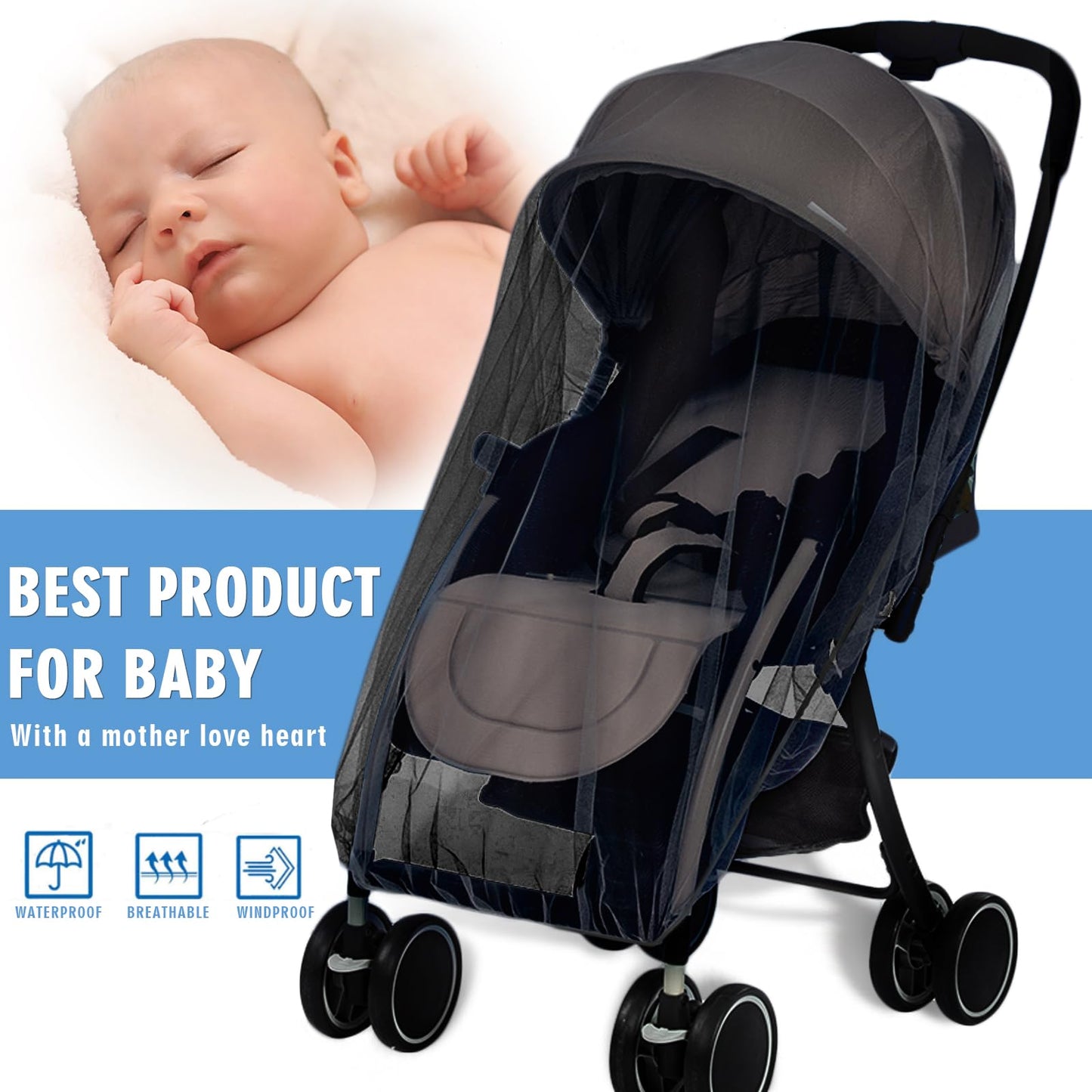 Mosquito Net For Stroller 2Pack - Protective Baby Stroller Mosquito Net - Perfect Bug Net For Strollers, Bassinets, Cradles, Pla