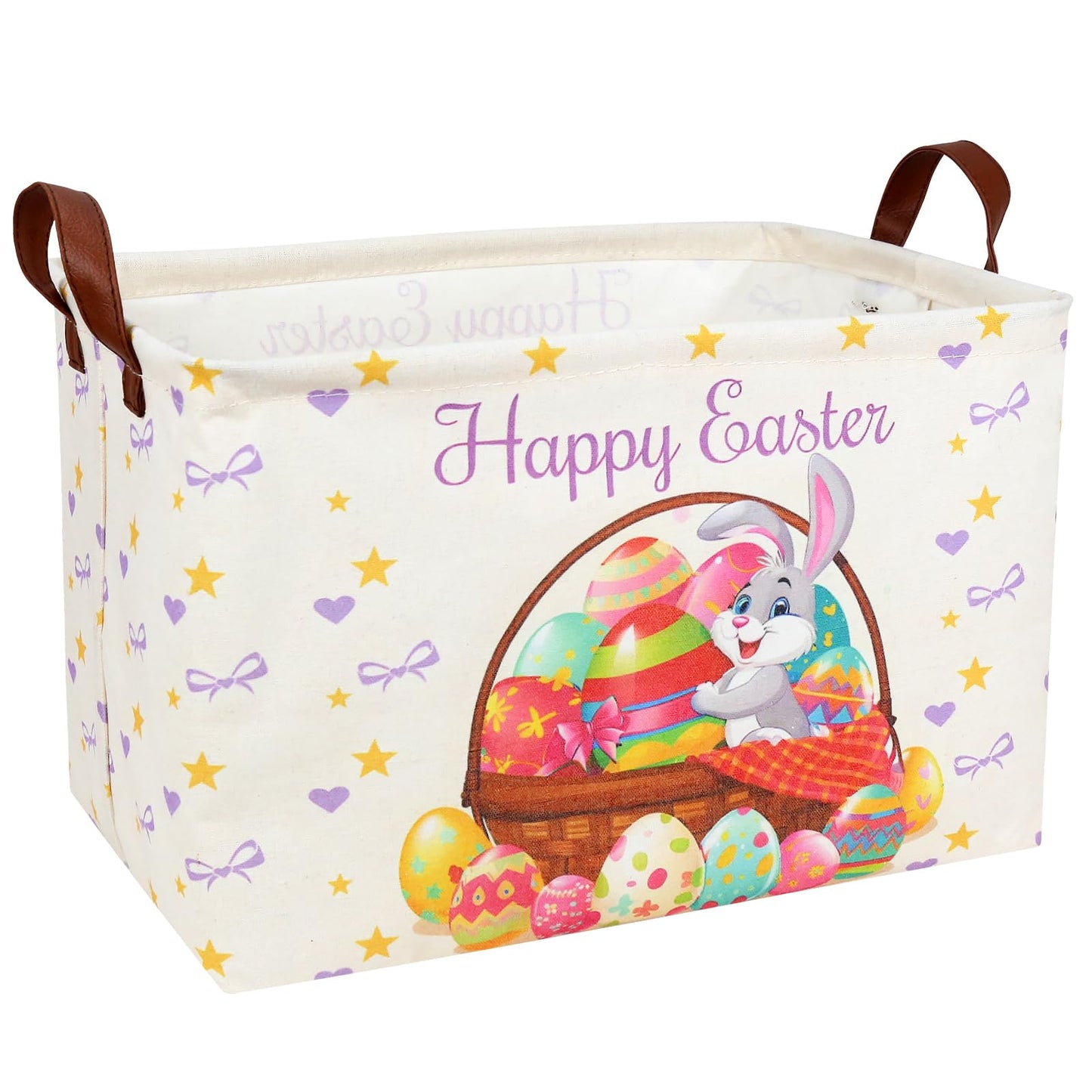 ASKETAM Easter Basket for Kid Large Empty Baby Rectangular Cute Easter Gift Storage Basket Bunny Eggs D?or (Rabbit Purple Bow Ti