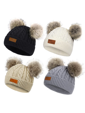 Century Star Baby Girl Hats Winter Cute Baby Beanies For Girls Boys Knit Baby Hats Warm Infant Toddler Hat Pom Pom Caps 4Pcs Bla