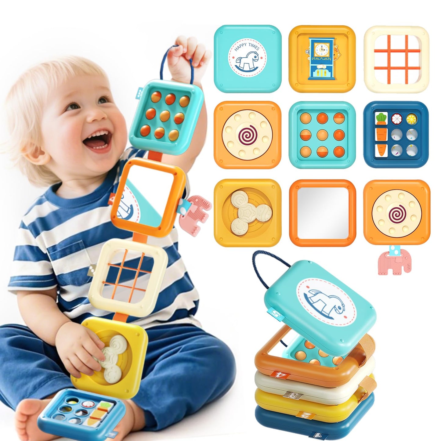 Busy Board for 1 Year Old, Travel Toys for Toddlers 1-3, 8 in 1 Montessori Activity Cube Toy for Babies in Airplane Car Stroller