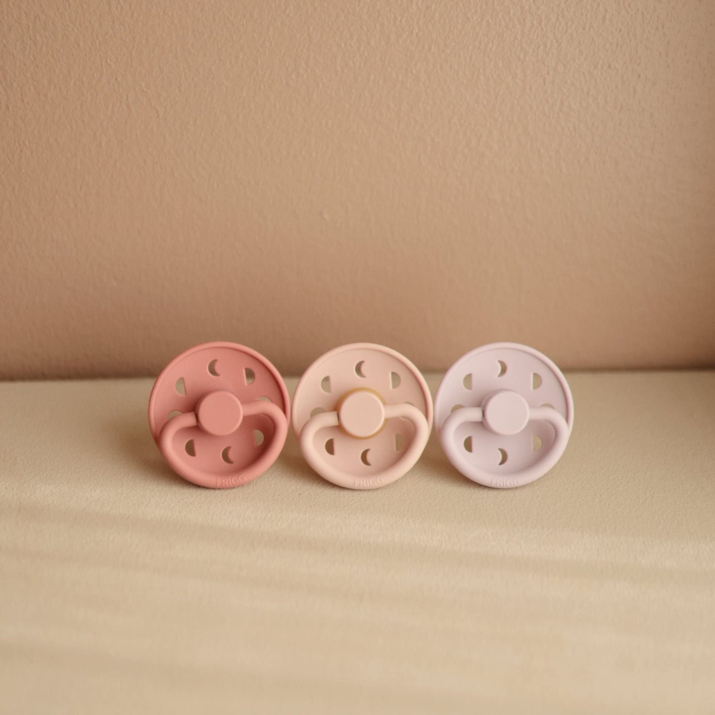 Frigg Moon Natural Rubber Baby Pacifier | Made In Denmark | Bpa-Free (Blush/Powder Blush, 0-6 Months) 2-Pack